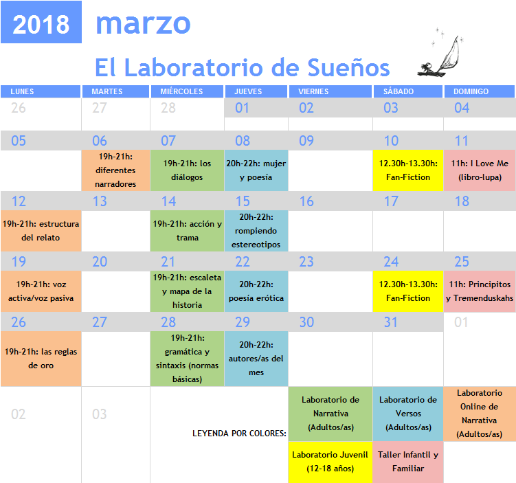 Calendario Marzo 2018