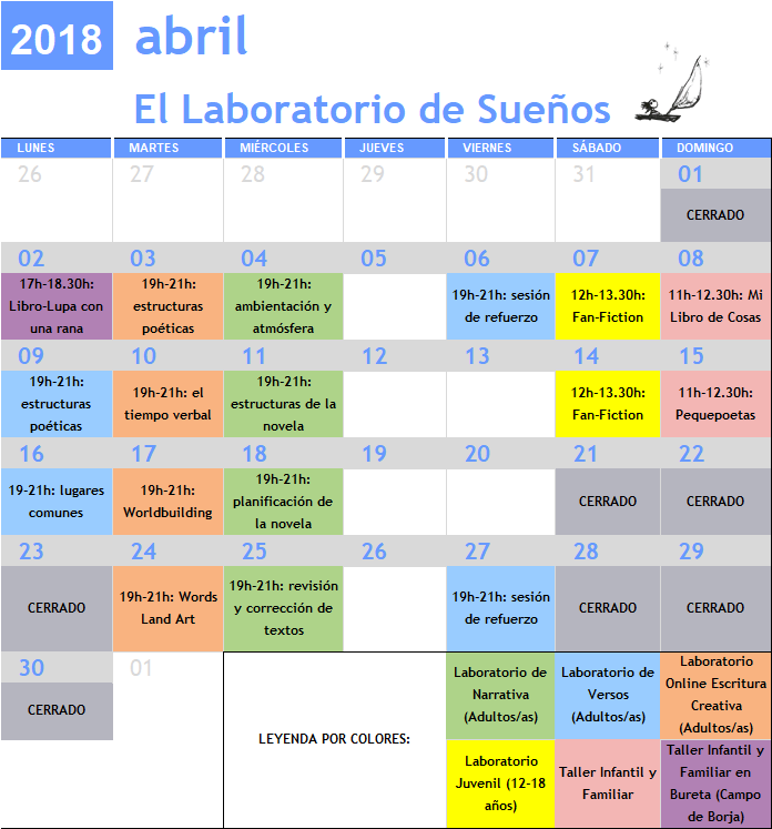 Calendario Abril 2018