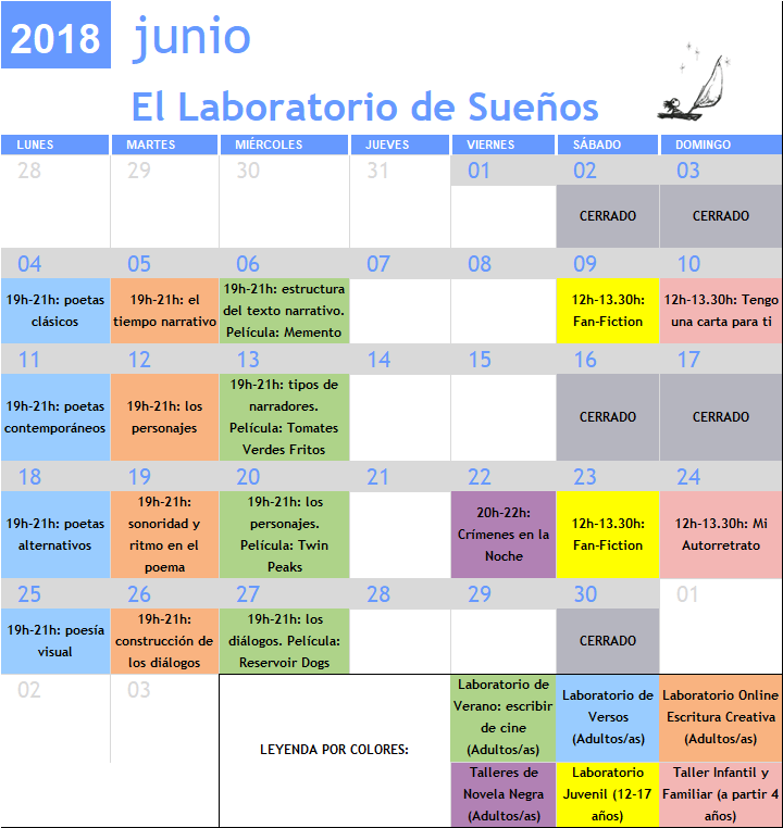 Calendario Junio 2018