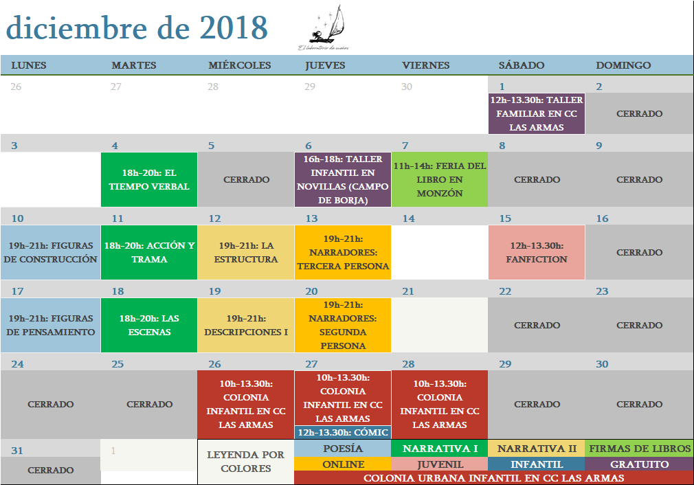 Calendario diciembre 2018