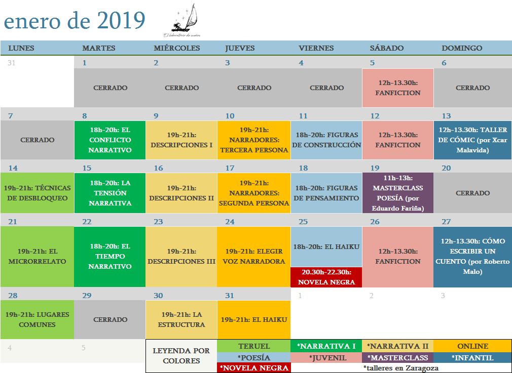 Calendario enero 2019