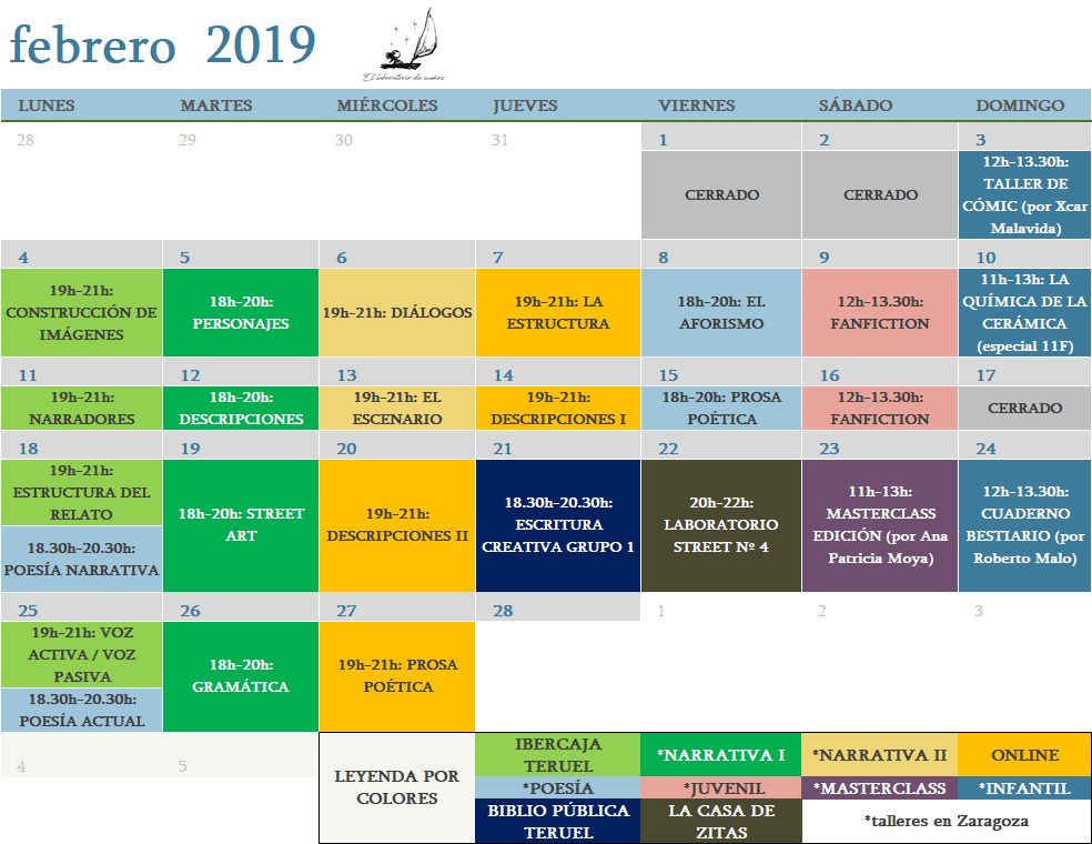 calendario febrero 2019