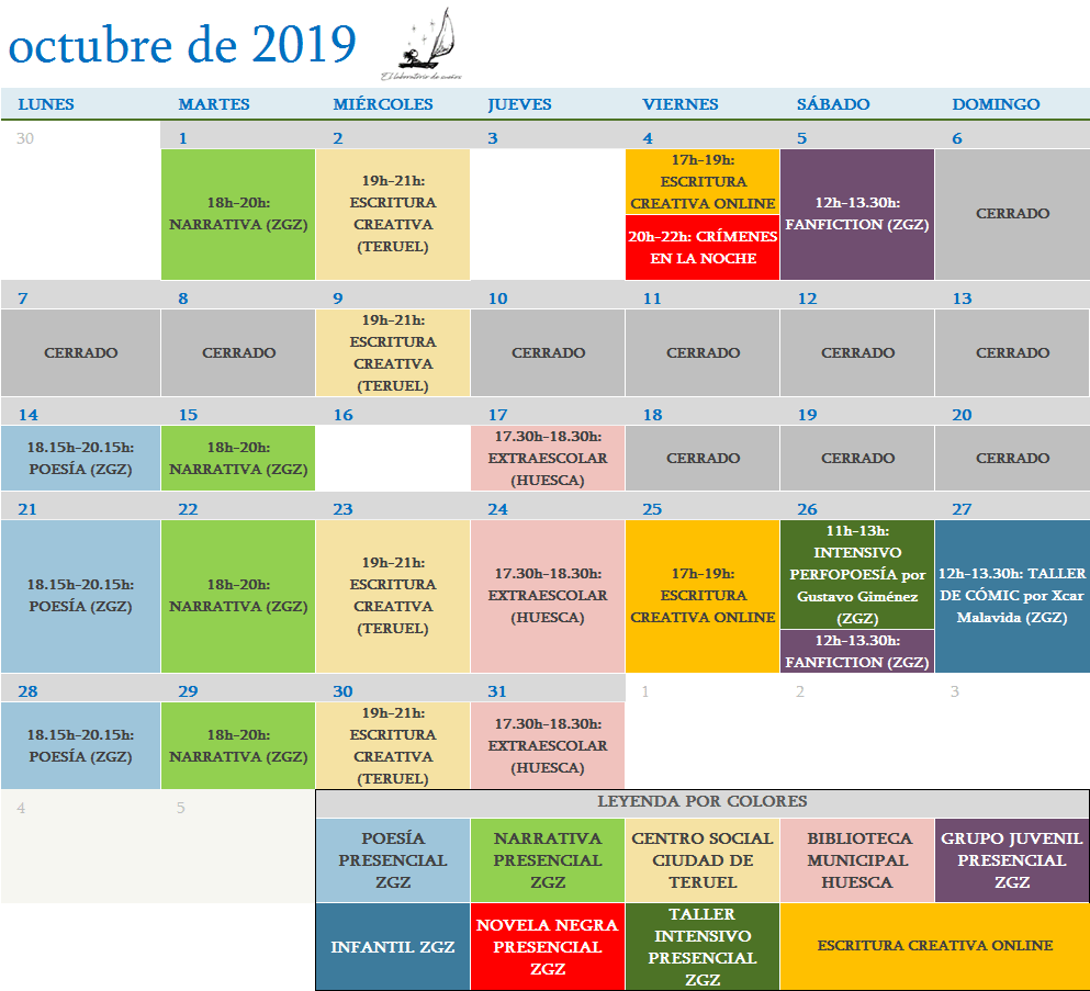 Calendario octubre 2019