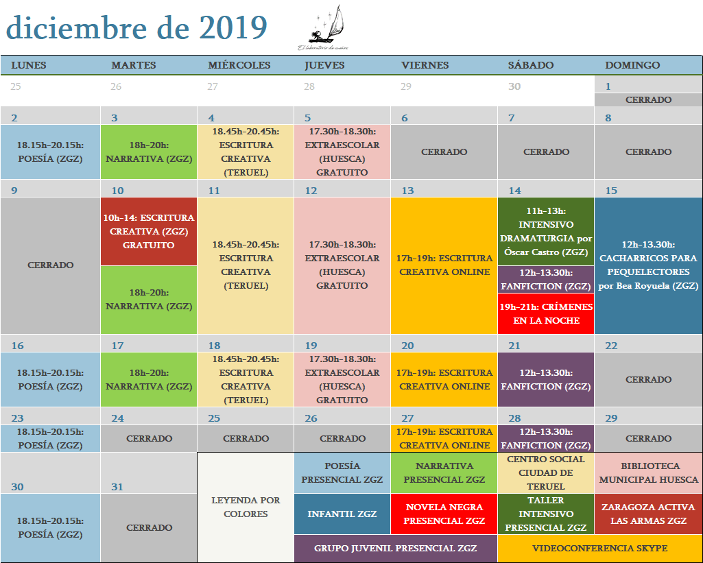 Calendario diciembre 2019