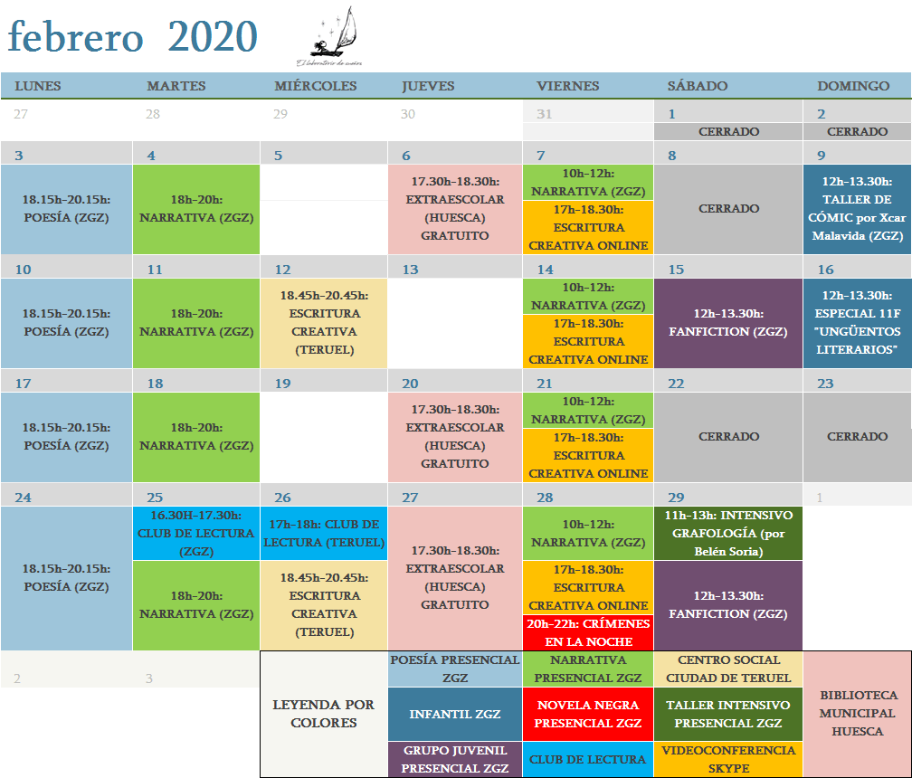 Calendario febrero 2020