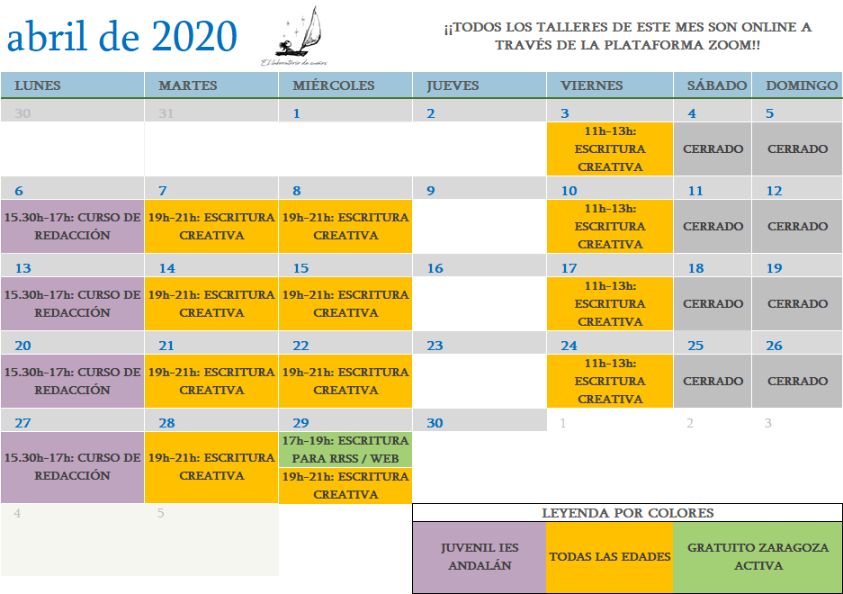 Calendario abril 2020